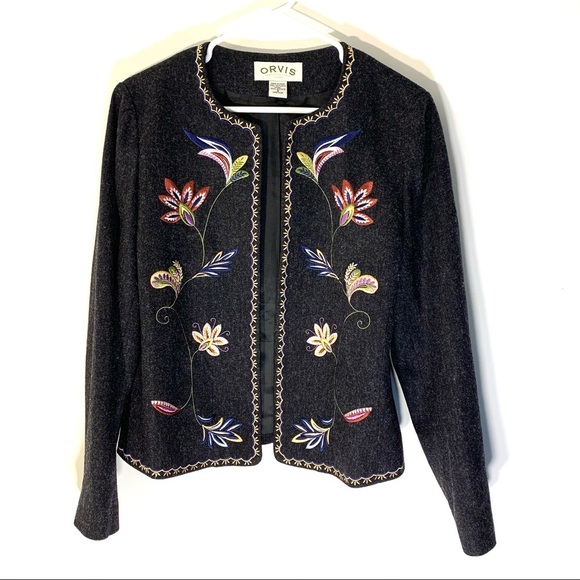 Orvis Jackets & Blazers - Orvis Wool Open Blazer w Floral Embroidery